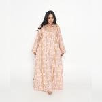 Soft Blush Paisley-Print Kaftan with Golden Mustard Piping & Embellished Cuffs