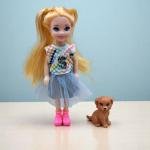 Lovely Doll with Pet Cat – Blue Striped Dress and Boots