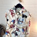 Equestrian-Inspired Print Satin Shirt – Chain & Tassel Design Long Sleeve Button-Up