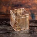 Golden-Tinted Square Acrylic Tissue Box with Geometric Design