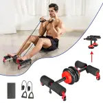 Multifunctional Fitness Ab Roller with Resistance Bands and Foam Handles.
