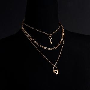 Artificial Layered Key & Heart Lock Pendant Necklace