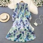 Smocked Floral Maxi Dress with Ruffle Neckline & Tiered Hem
