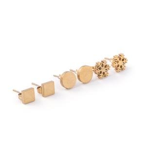 Artificial Snowflake, Round, and Square Stud Earrings Set