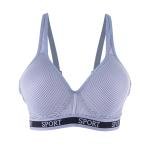 Grey Striped Padded Sports Bra with Racerback and Elastic Band