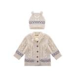 Baby Cable Knit Sweater & Bear-Ear Hat Set with Pom-Pom Tie Detail