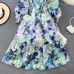 Smocked Floral Maxi Dress with Ruffle Neckline & Tiered Hem
