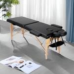 طاولة مساج قابلة للطي – طاولة خشبية متنقلة بمنطقتين للعلاج الطبيعي (لون أسود)
