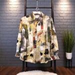 Abstract Brushstroke Print Shirt with Classic Collar & Button Front