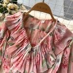 Pleated Floral Co-Ord Set with Ruffle Detail Blouse & Elastic Waist Maxi Skirt