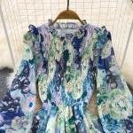 Smocked Floral Maxi Dress with Ruffle Neckline & Tiered Hem