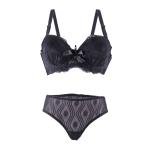 Lace Lingerie Set with Patterned Mesh, Underwired Bra, Satin Bow