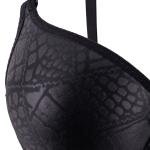 Satin Snake-Texture Padded Underwire Bra with Bow Accent