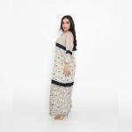 Layered Harmony Floral Abaya with Contrast Satin Yoke & Navy Lace Accents