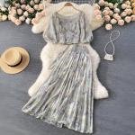 Floral Chiffon Co-Ord Set with Smocked Waist Skirt & Puff Sleeve Crop Top