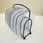 Square Glass Plates 6pices set with a Ribbed Textured Pattern  with Black Metal Stand