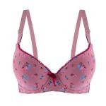 Floral Printed Padded Bra Scalloped Lace Trim, and Center Satin Bow Accent.