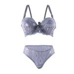 Lace Lingerie Set with Patterned Mesh, Underwired Bra, Satin Bow