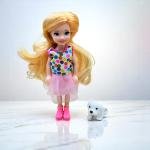 Lovely Doll with Pet Cat – Blue Striped Dress and Boots