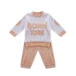 Kids Born to Be Cute Statement Sweatshirt Set with Patch Details