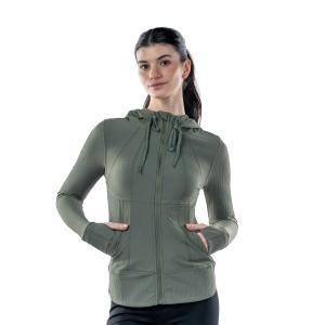 جاكيت نسائي مع سحاب كامل وفتحات للإبهام