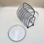 Round glass plates 6 pices Set with 1 elegant black metal stand