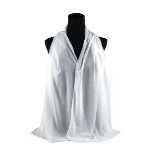 شيلة من القطن والشيفون بحواف خياطة دقيقة - أبيض نقي