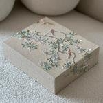 Embroidered Canvas Box – Teal & Olive Branch Design