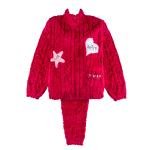 Women Embroidered Star Heart Patch Furry Pajama Set