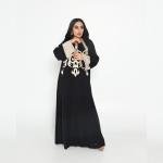 Royal Black Abaya with Embroidered Motif & Contrast Cuffs