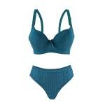 Striped Padded Bra and Panty Set with Underwire, Bow, Elegance.