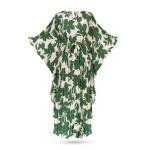 Tropical Fern Pleated Kaftan Dress – Belted Maxi Style