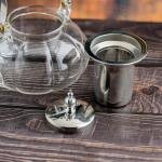 إبريق شاي زجاجي بمصفاة ومقبض من الستانلس ستيل