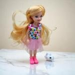 Lovely Doll with Pet Cat – Blue Striped Dress and Boots