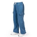 Relax Fit Denim Cargo Pants with Drawstring Waist & Side Flap Pocket