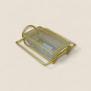 3-Piece Rectangular Glass Serving Dish Set with Gold Metal Stand