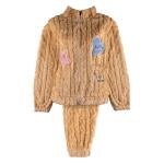 Women Embroidered Star Heart Patch Furry Pajama Set