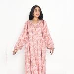 Blush Paisley Embroidered Kaftan with Contrast Piping & Scalloped Neckline Detailing