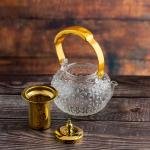 Textured floral pattern Glass TeaPot with Gold Accents