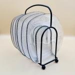 Square Glass Plates 6pices set with a Ribbed Textured Pattern  with Black Metal Stand