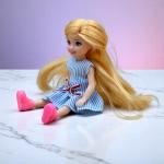 Lovely Doll with Pet Cat – Blue Striped Dress and Boots