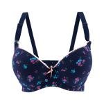 Floral Printed Bra – Padded Underwire Style with Beige Lace Trim, Adjustable Jacquard Straps