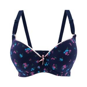 حمالة صدر مزينة بطبعة الأزهار – تصميم مشدود مع حشوة وتفصيل دانتيل بيج وحزام قابل للتعديل