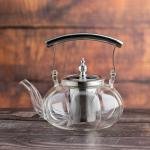 إبريق شاي زجاجي بمصفاة ومقبض من الستانلس ستيل