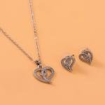 Artificial Heart Knot Rhinestone Neckless and Earrings Set
