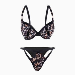 حمالة صدر وسروال داخلي بطبعة جلد النمر مع سلك قطعتين