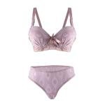 Lace Lingerie Set with Patterned Mesh, Underwired Bra, Satin Bow