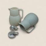 طقم من 2 ترمس حراري بسطح مموج وغطاء فضي بذراع تحكم