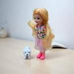 Lovely Doll with Pet Cat – Blue Striped Dress and Boots