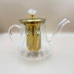 Crystal Knob Glass Teapot with Gold Stainless Steel Infuser